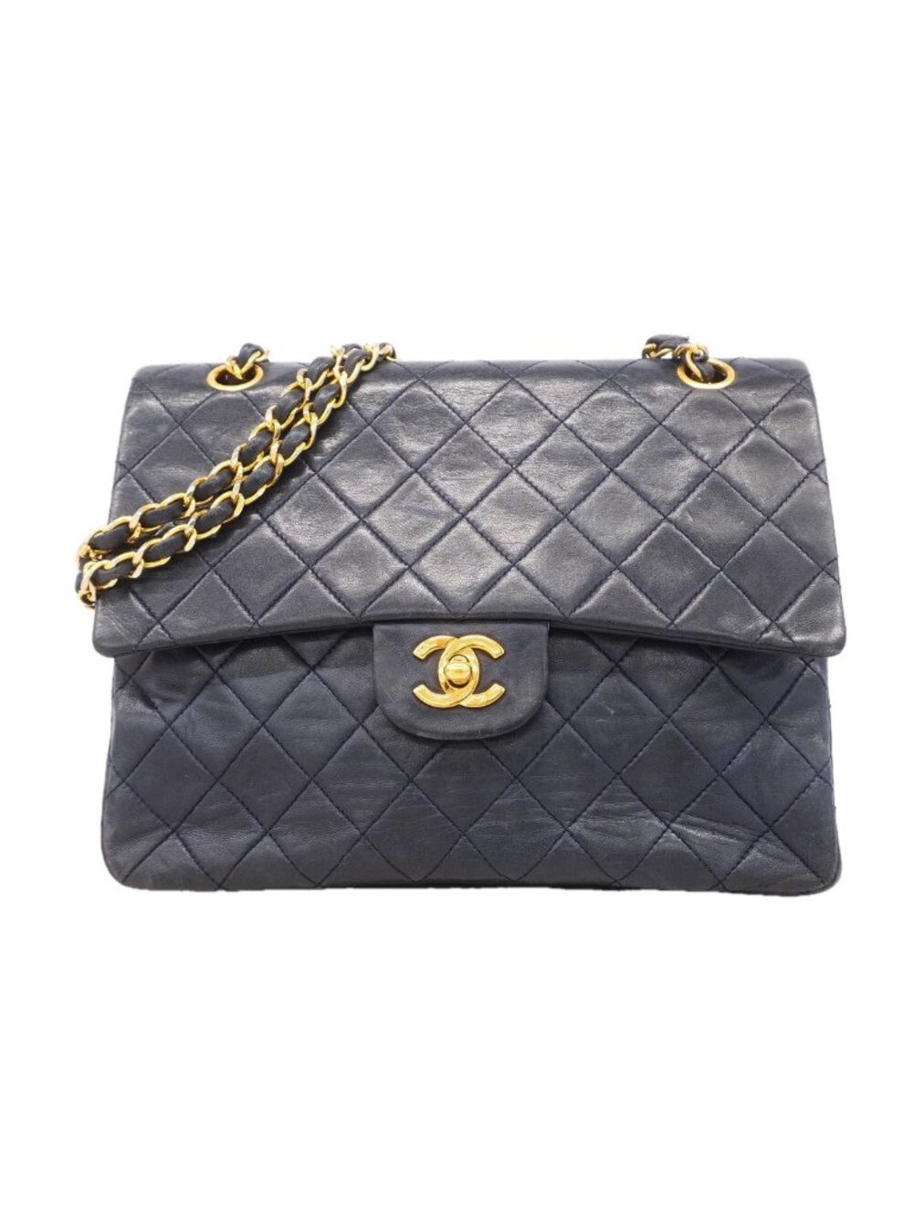 Chanel Shoulder Bag Quilted Lambskin Navy Gold